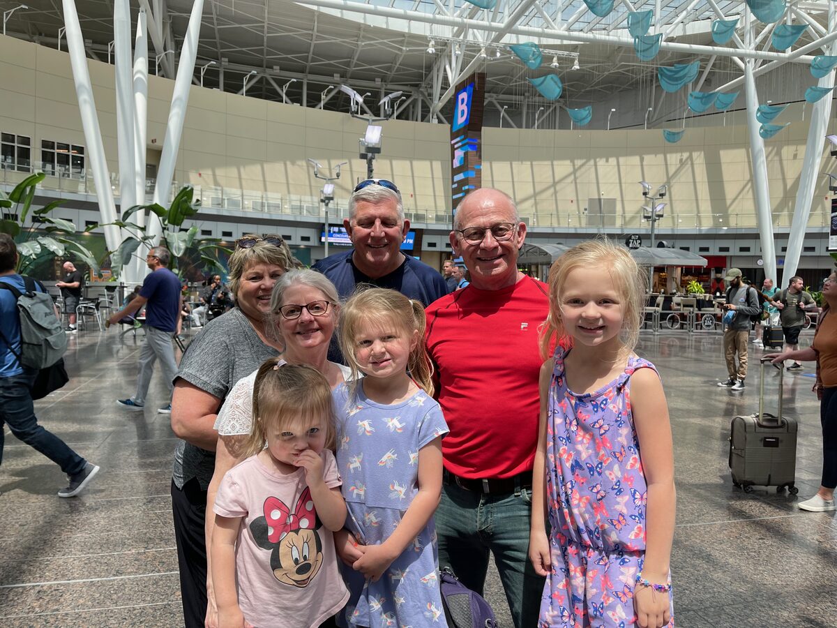 Adam and Linds family at the start of their travels in 2022