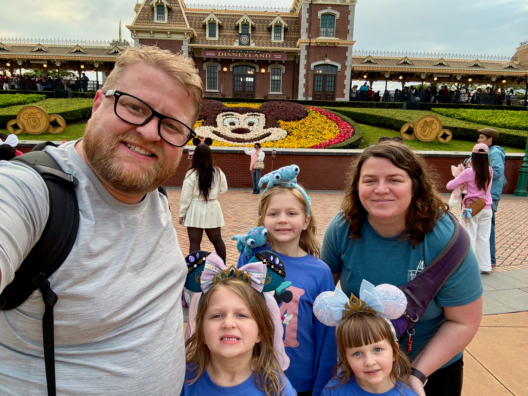 Adam Lindsay Lily Cora and Harper at Hong Kong Disneyland February 2025