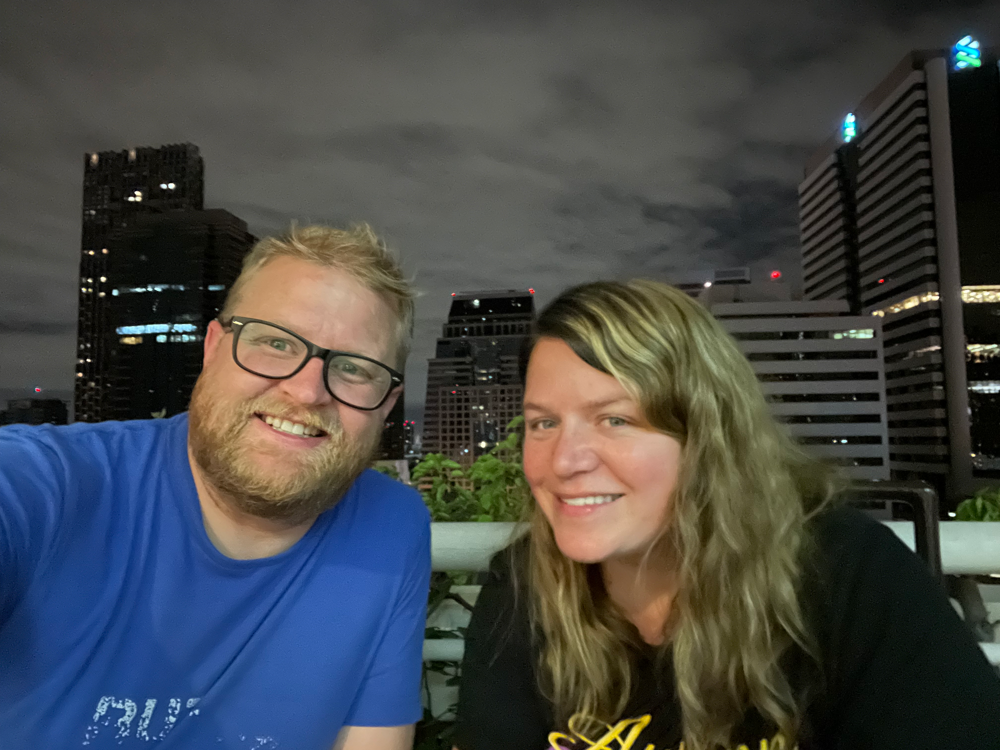 Adam and Lindsay on the balcony in Bangkok Thailand