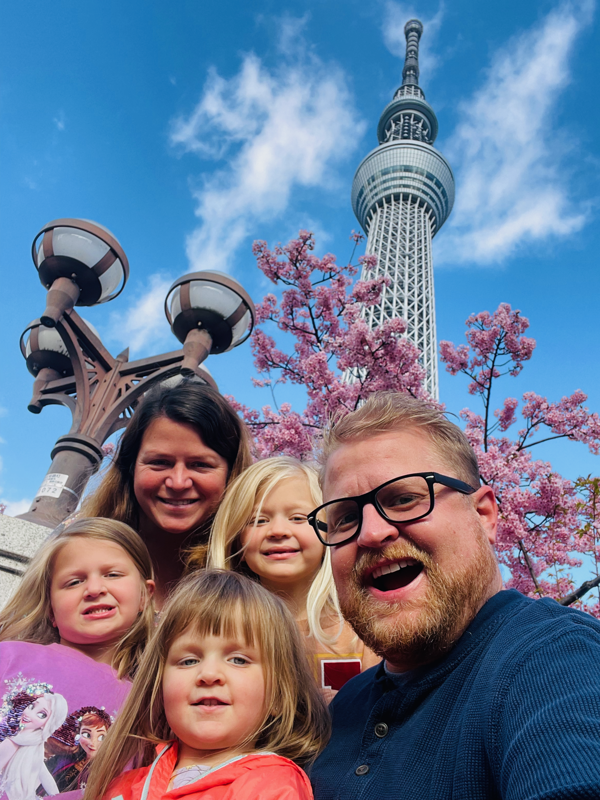 The Clarkson family at Tokyo Skytree during cherry blossom season March 2023
