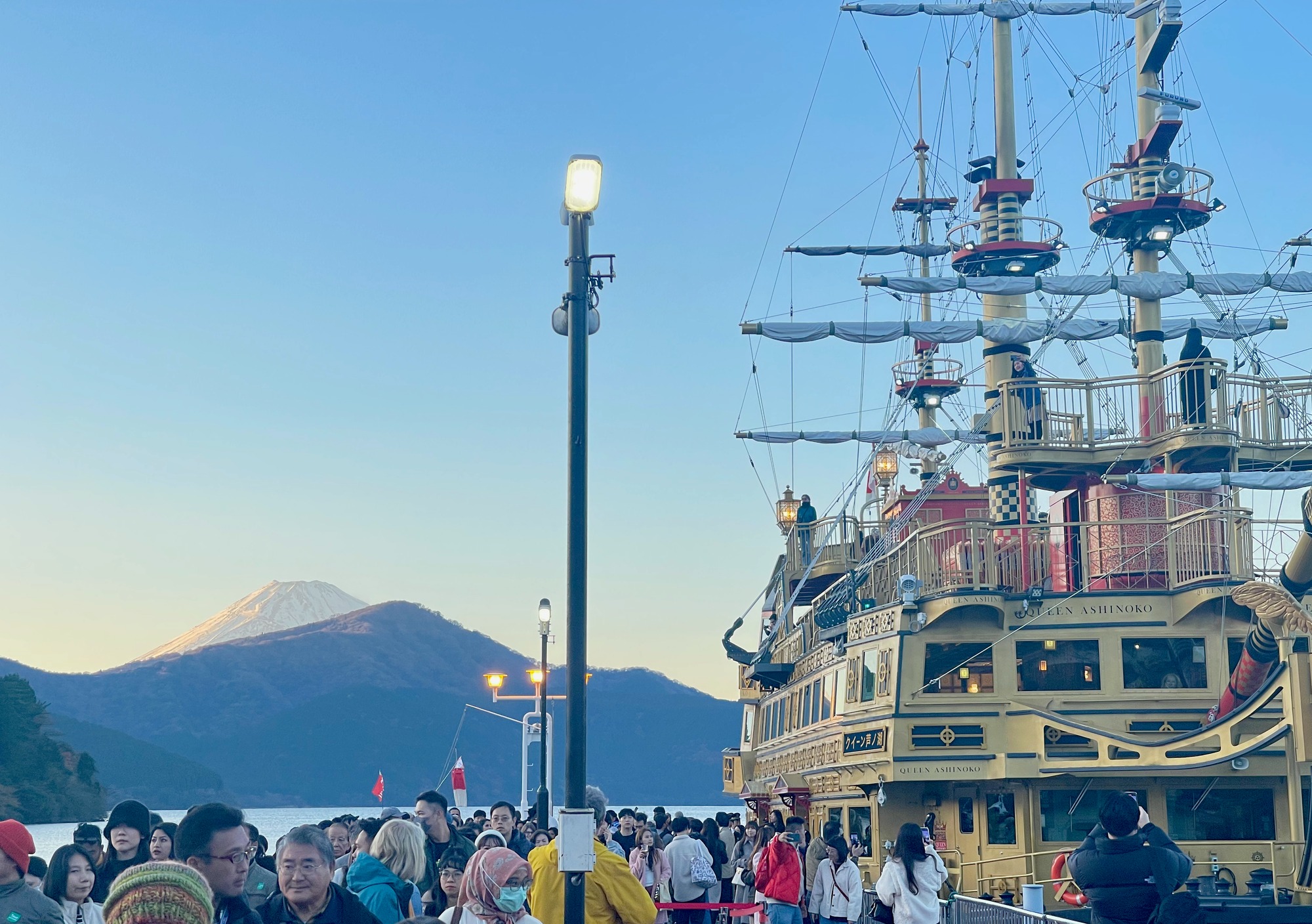 Lake Ashi with Mount Fuji in the background at Hakone Japan November 2023