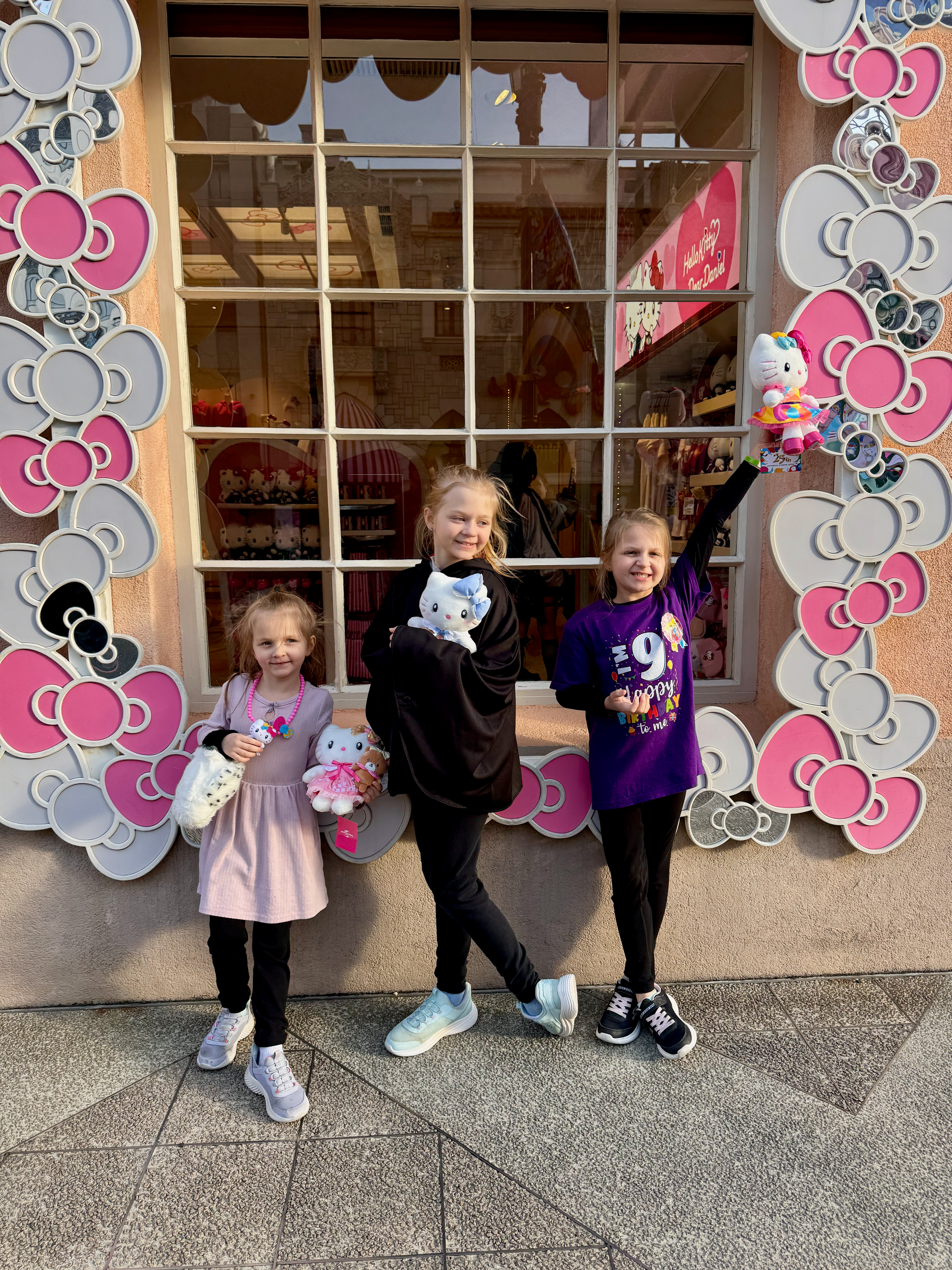 Lily Cora and Harper with Hello Kitty toys at Universal Studios Japan March 2026